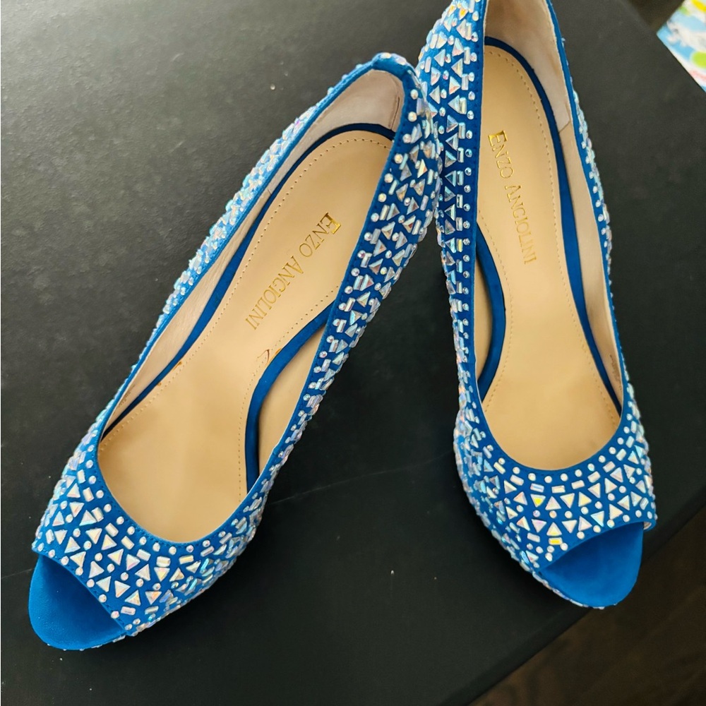 Enzo Angiolini Blue Polka Dot Heels